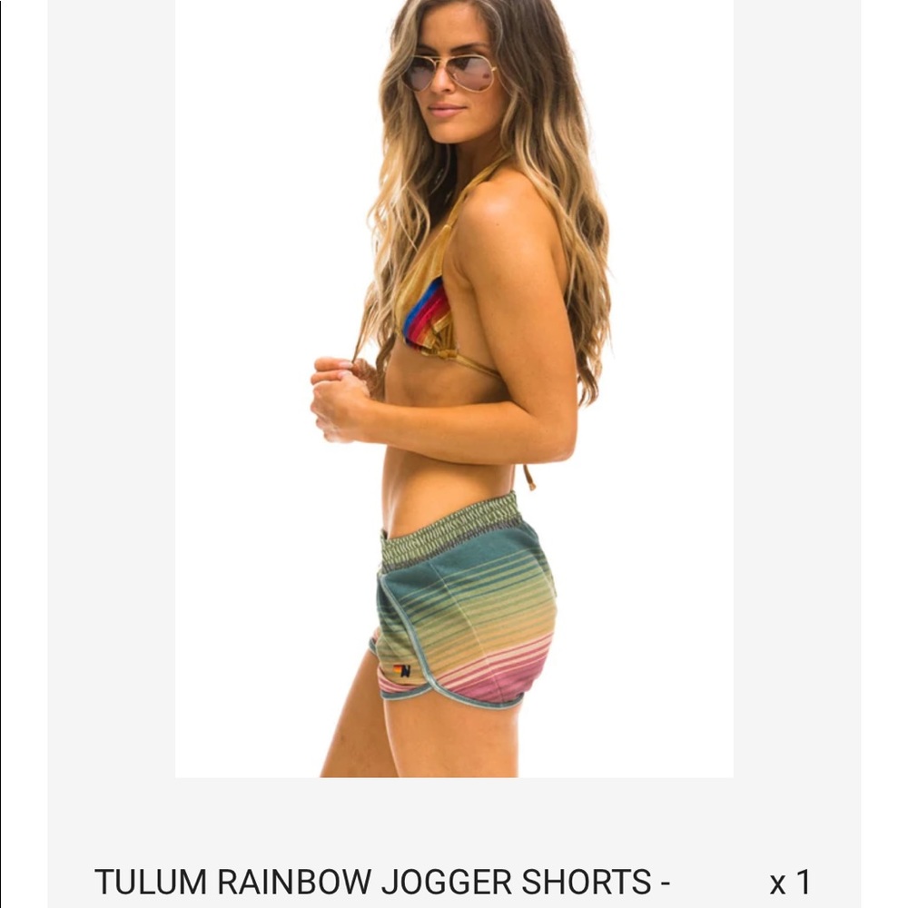 Brand NEW Aviator Nation Tulum Rainbow jogger shorts .   Jungle Green